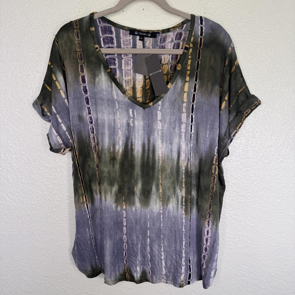 Coin 1804 Top Womens 2X Tie Dye Blouse Shirt Soft Boho Art to Wear Plus Size NEW
